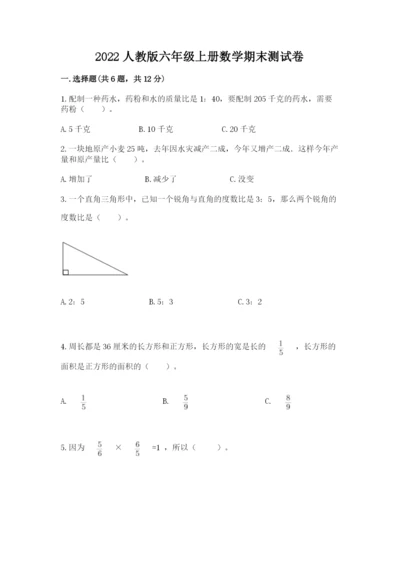 2022人教版六年级上册数学期末测试卷附参考答案（典型题）.docx