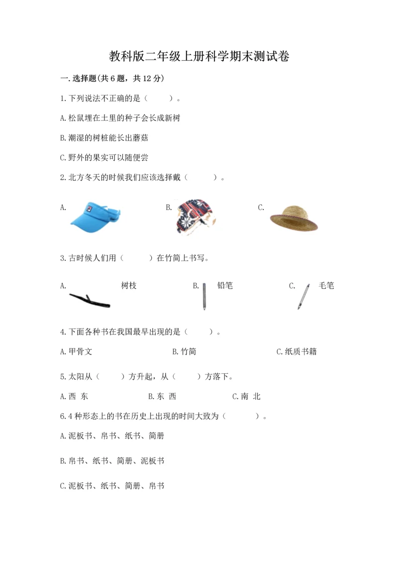 教科版二年级上册科学期末测试卷精品【预热题】.docx