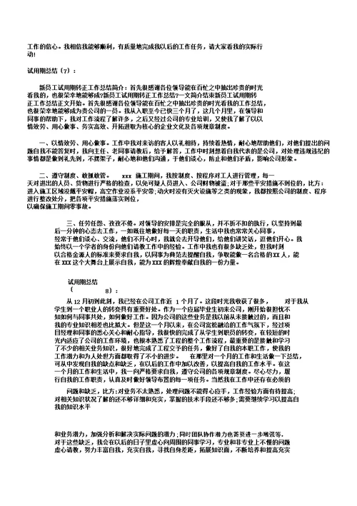 试用期总结计划10篇