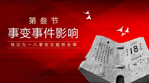 红色简约渐变实景勿忘国耻牢记九一八主题PPT模板