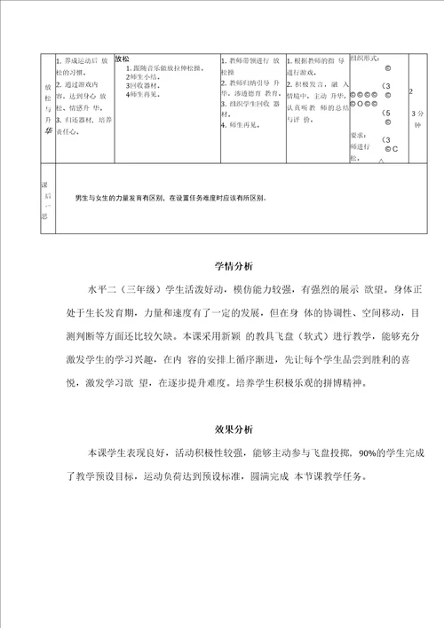小学体育飞盘软式反手投掷教学设计学情分析教材分析课后反思
