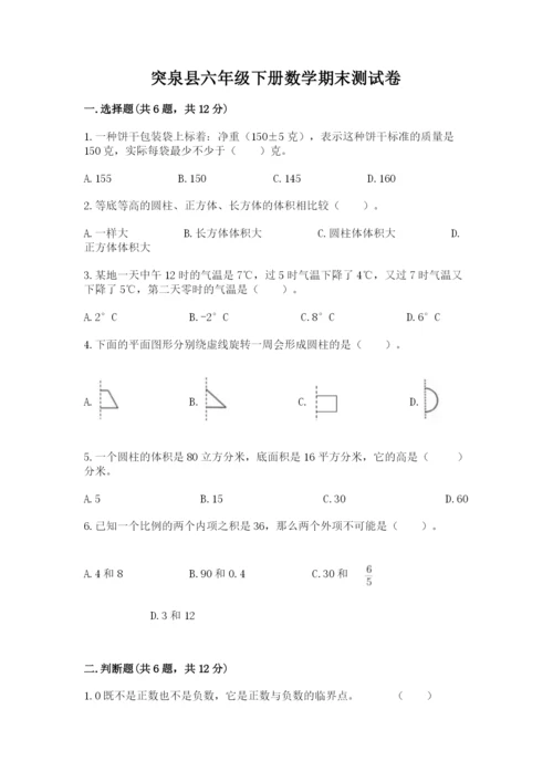 突泉县六年级下册数学期末测试卷（达标题）.docx