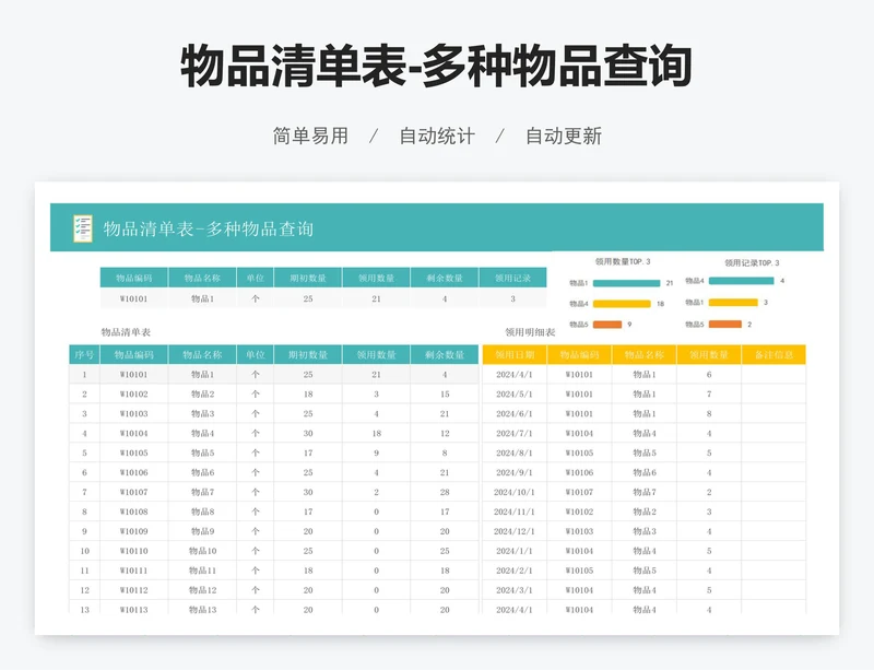 物品清单表-多种物品查询