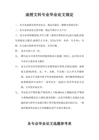 函授文科专业毕业论文规定