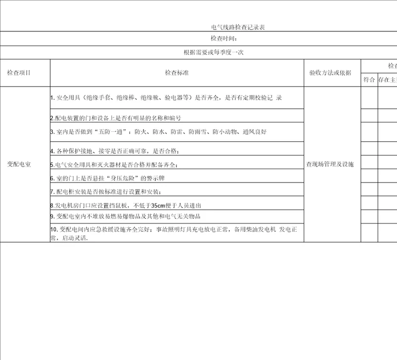 电气线路检查记录表整理