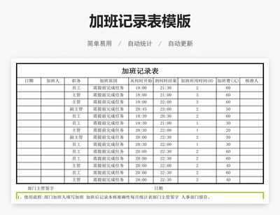 加班记录表模版