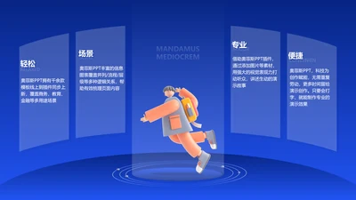 蓝色立体风并列关系4项PPT