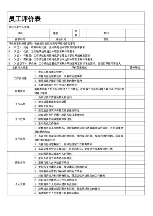 员工评价表