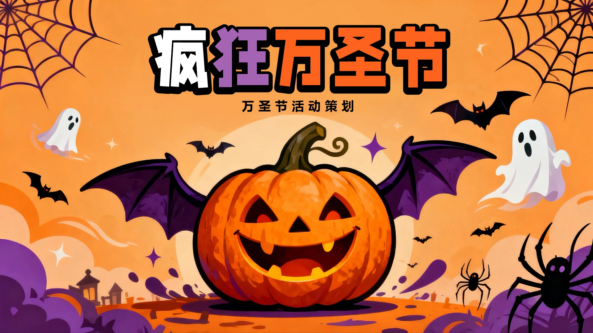 橙色卡通南瓜万圣节活动策划封面页
