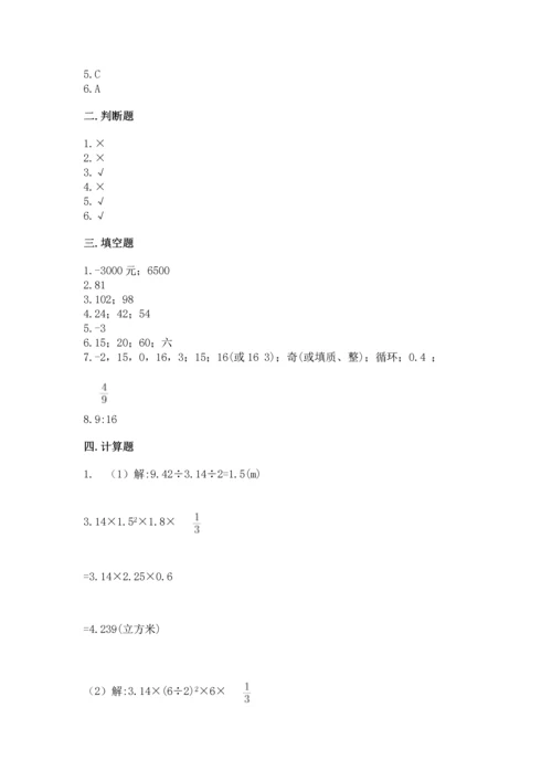 人教版六年级下册数学期末测试卷及答案（典优）.docx