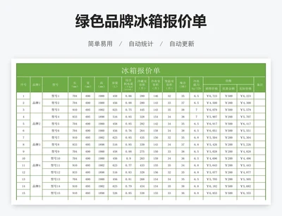 绿色品牌冰箱报价单