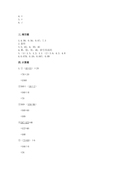 小学四年级下册数学期末测试卷附参考答案（完整版）.docx