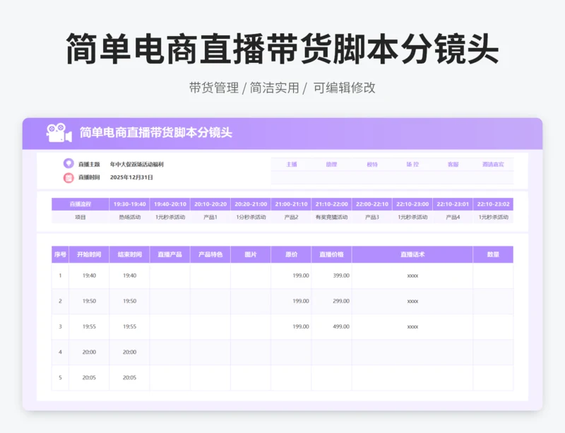简单电商直播带货脚本分镜头