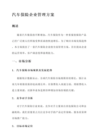 汽车保险企业管理方案