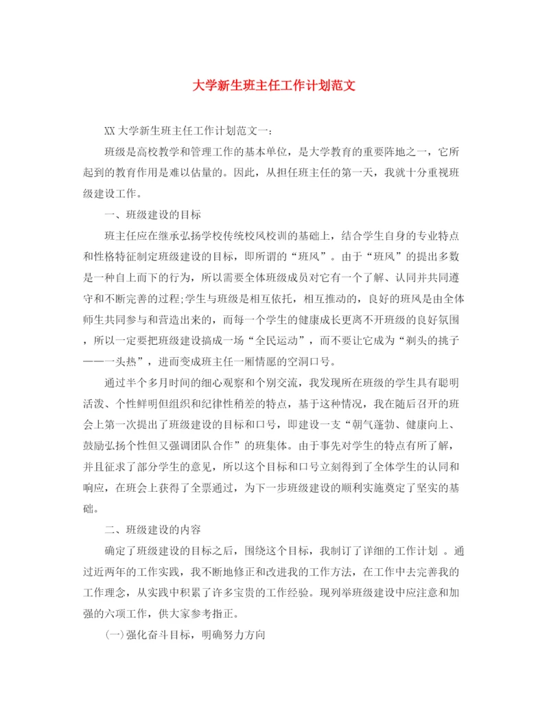 精编之大学新生班主任工作计划范文.docx