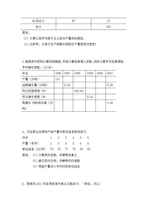 成考复习题2016-1学期《统计学原理》复习题