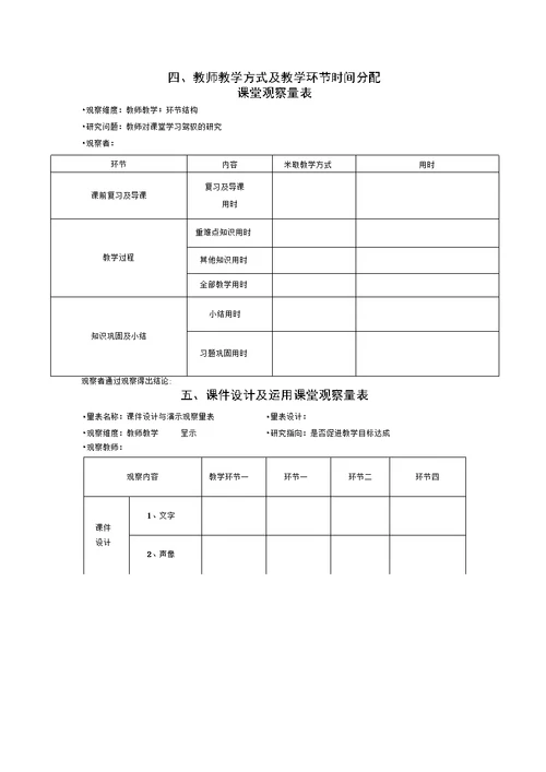 课堂观察量表样表