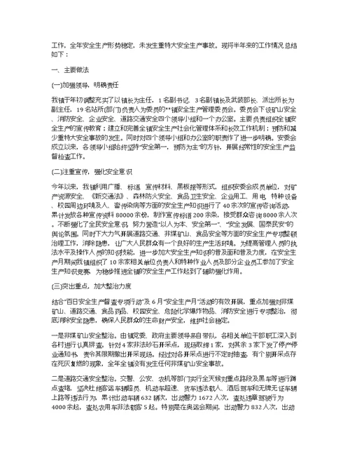 乡镇上半年安全生产工作总结