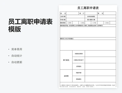 员工离职申请表模版