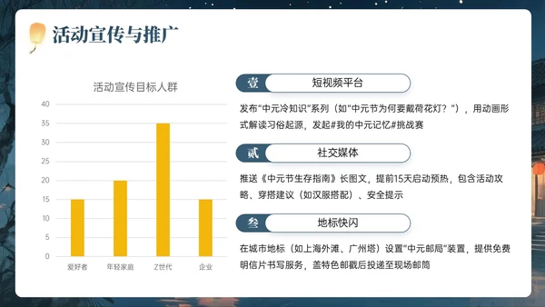 灰蓝黄色中国风中元节PPT模板