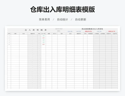 仓库出入库明细表模版