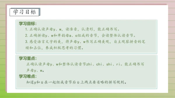 【课堂无忧】汉语拼音-9. y w 任务型教学（第1课时）（课件）