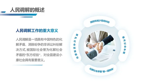 深蓝色简约几何形状群众矛盾调解科普PPT模板人民调解