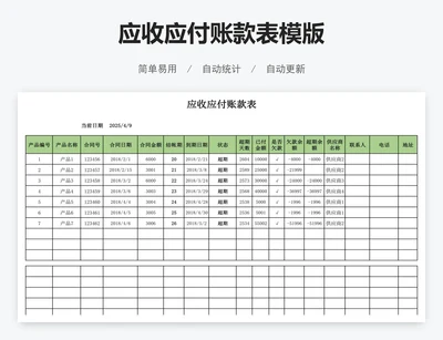 应收应付账款表模版