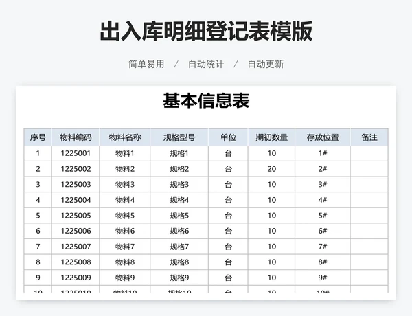 出入库明细登记表模版