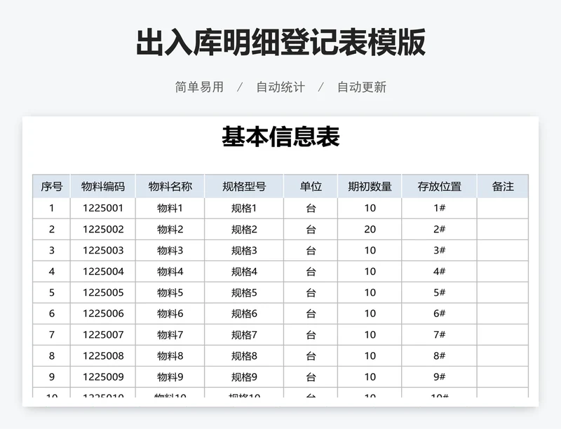 出入库明细登记表模版