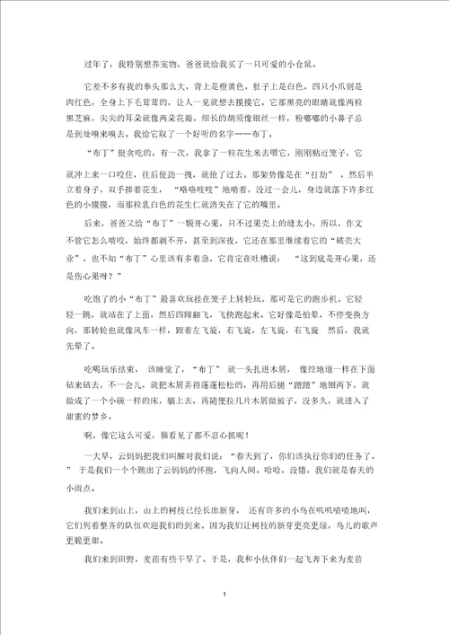 精选优秀作文我的小仓鼠