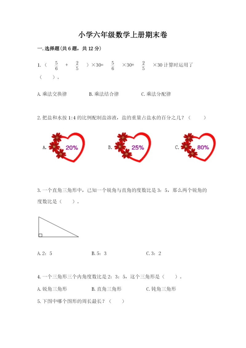 小学六年级数学上册期末卷附参考答案（考试直接用）.docx