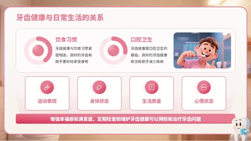 粉棕色卡通风爱牙日宣传PPT