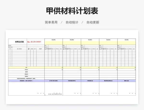 甲供材料计划表