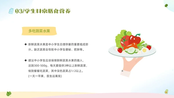绿色清新卡通儿童全国学生营养日宣传主题班会PPT