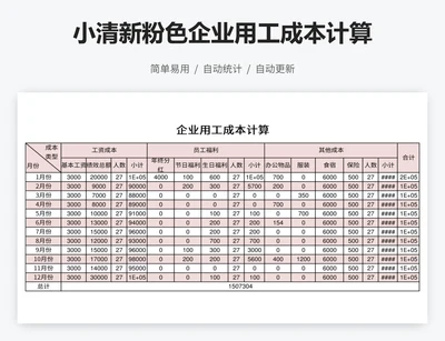 小清新粉色企业用工成本计算