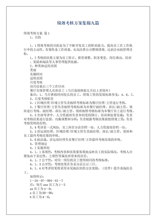 绩效考核方案集锦九篇1