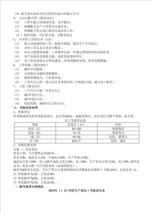 员工考核细则及考核评分表