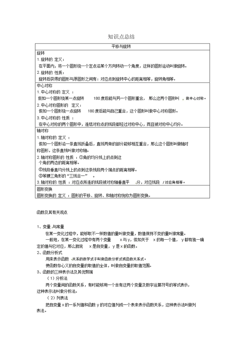 江苏省盐城市大丰区2017-2018学年八年级数学下册知识点总结