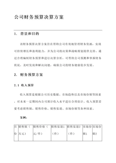 公司财务预算决算方案