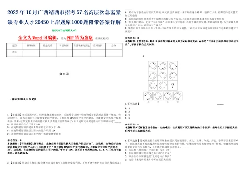 2022年10月广西靖西市招考57名高层次急需紧缺专业人才20450上岸题库1000题附带答案详解