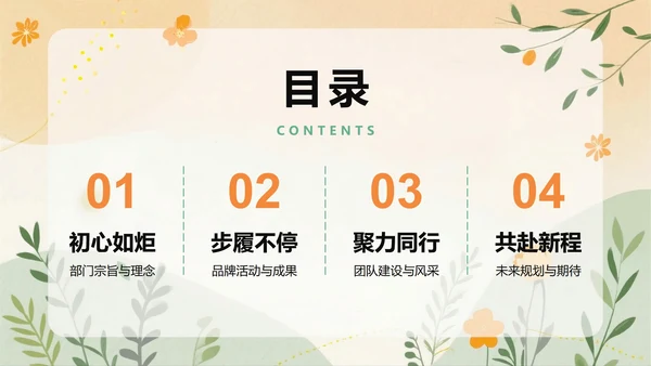 橙色扁平插画风校园青志协学生部门介绍PPT模板