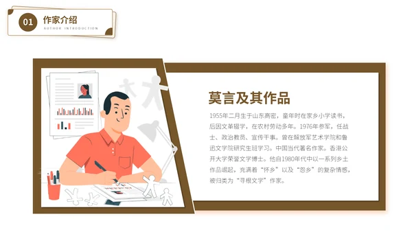 莫言名著小说作家名人介绍通用PPT模板