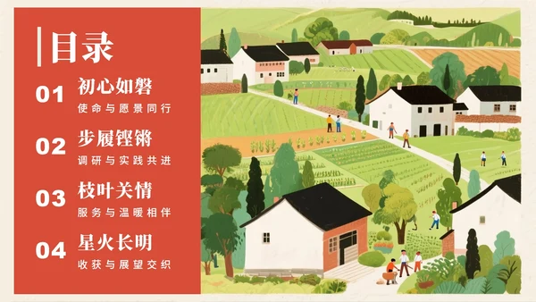 绿色手绘水彩风大学生三下乡振兴农村纪实PPT模板