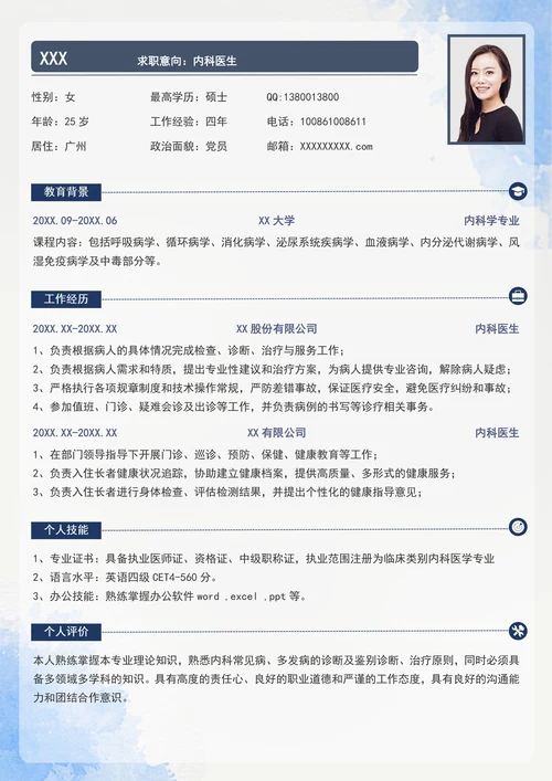 内科医生求职简历3-5年工作经验