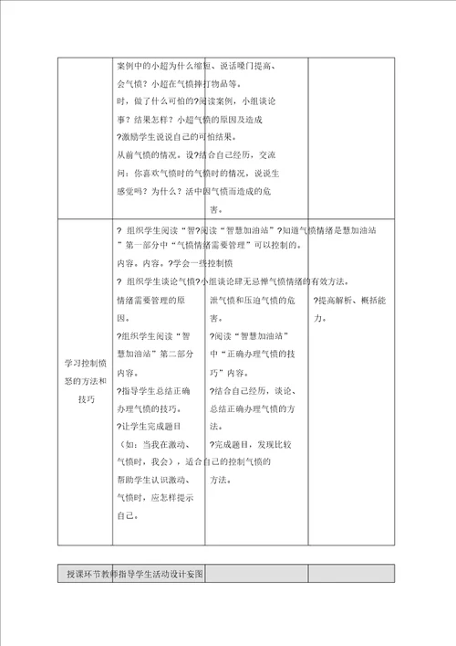 六年级上册综合实践教案1.3我会控制愤怒1沪科黔科版