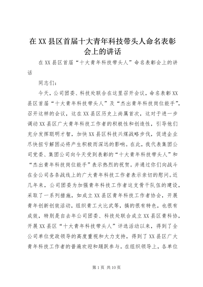 在XX县区首届十大青年科技带头人命名表彰会上的讲话.docx