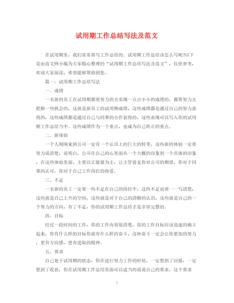精编之试用期工作总结写法及范文.docx
