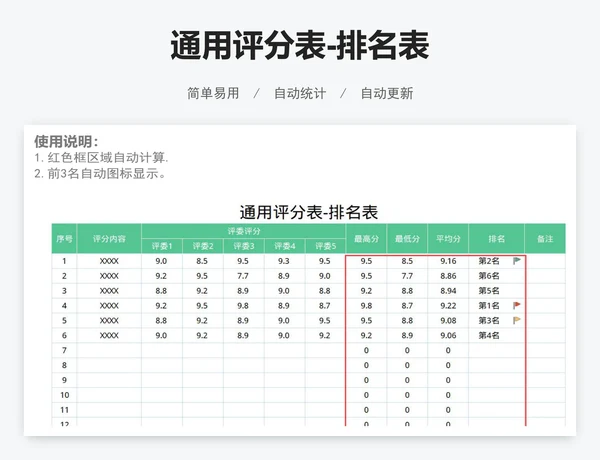 通用评分表-排名表