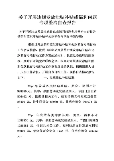 关于开展违规发放津贴补贴或福利问题专项整治自查报告违规发福利的剖析